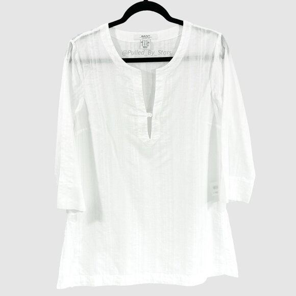 THE GANT COLLECTION White Cotton 3/4-Sleeve V-Neck Pullover Tunic US Size 10 - Picture 1 of 8